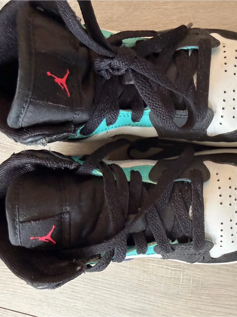 Nike Kids Black White Blue High-Top Sneakers with Teal Accents